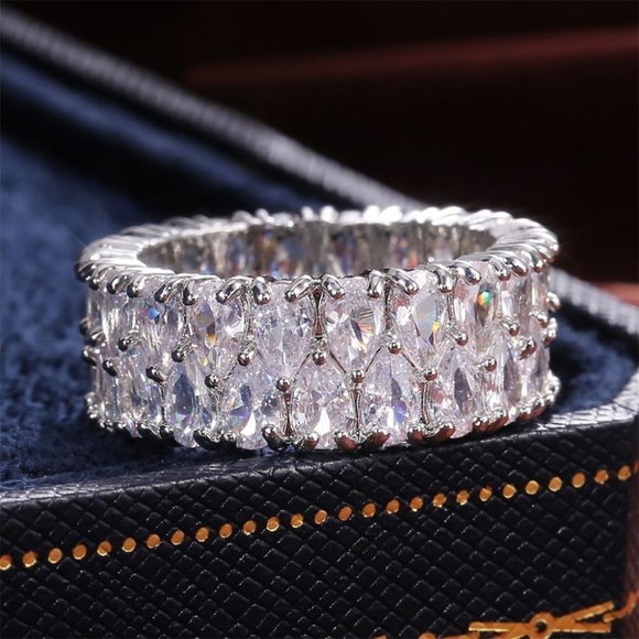 ✨ Round Full Zircon Stone Dazzling Luxury Finger Rings for Women, PD121 - Picture 3 of 13